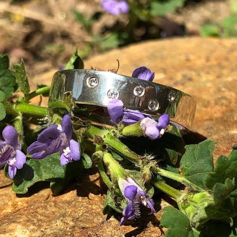 Atelier du bon bouleau 6mm / Grandeur 5 / Cassiopée Bague Constellation en argent sterling et diamants