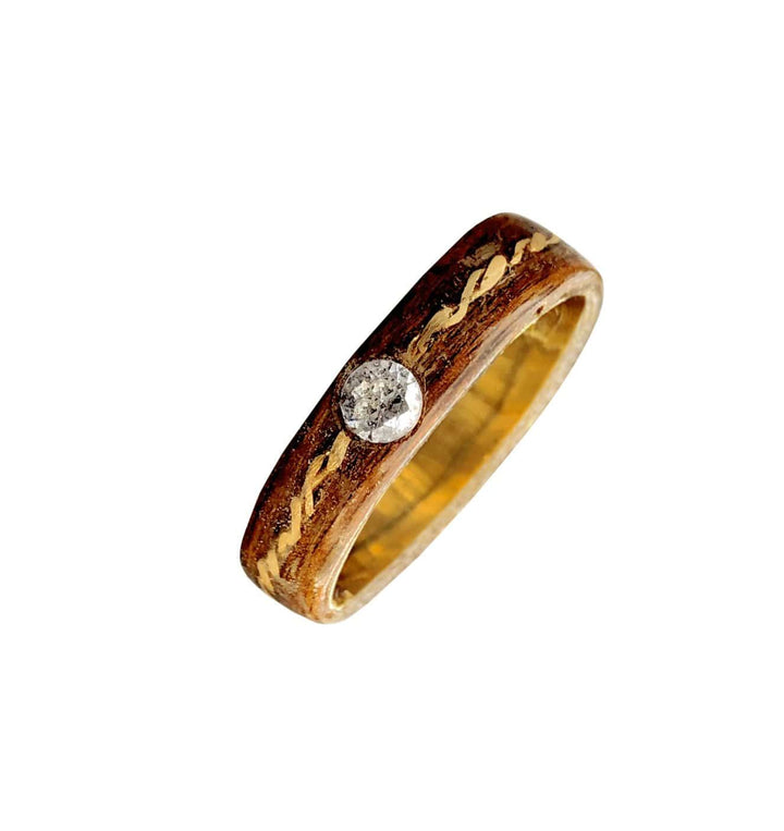 Atelier du bon bouleau Bague en bois, or 18K et diamant 3mm personnalisée