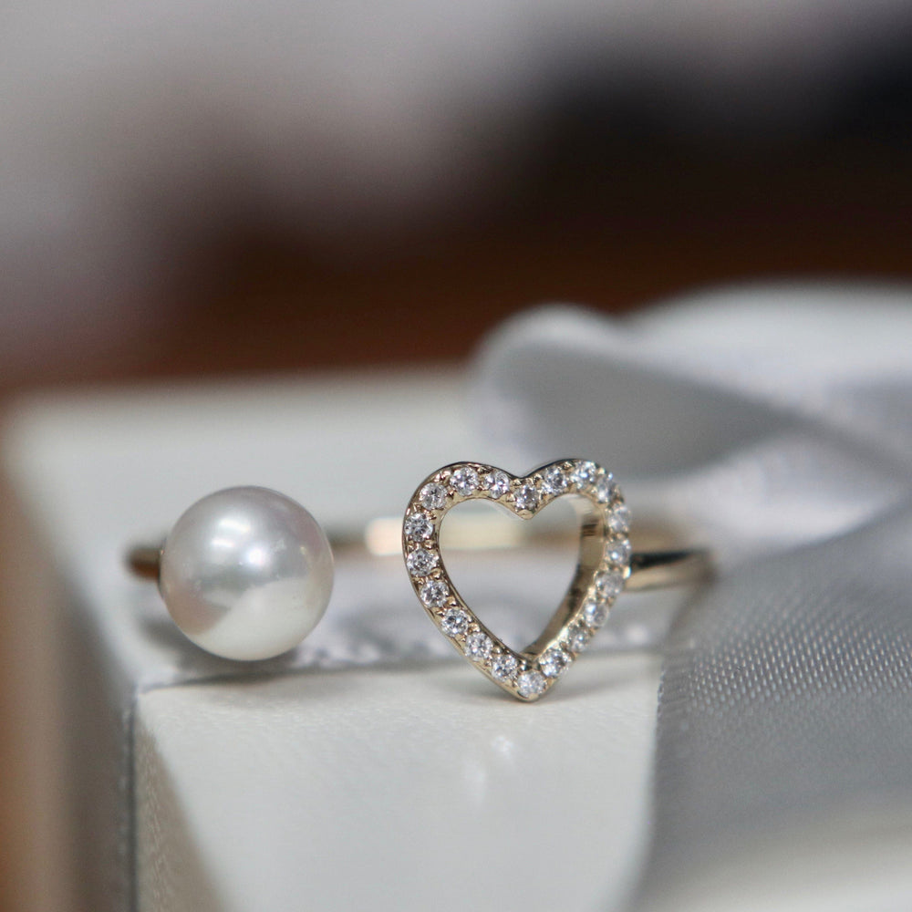 Mathieu Blanchard Bague Coeur en or 10K, perle et moissanites