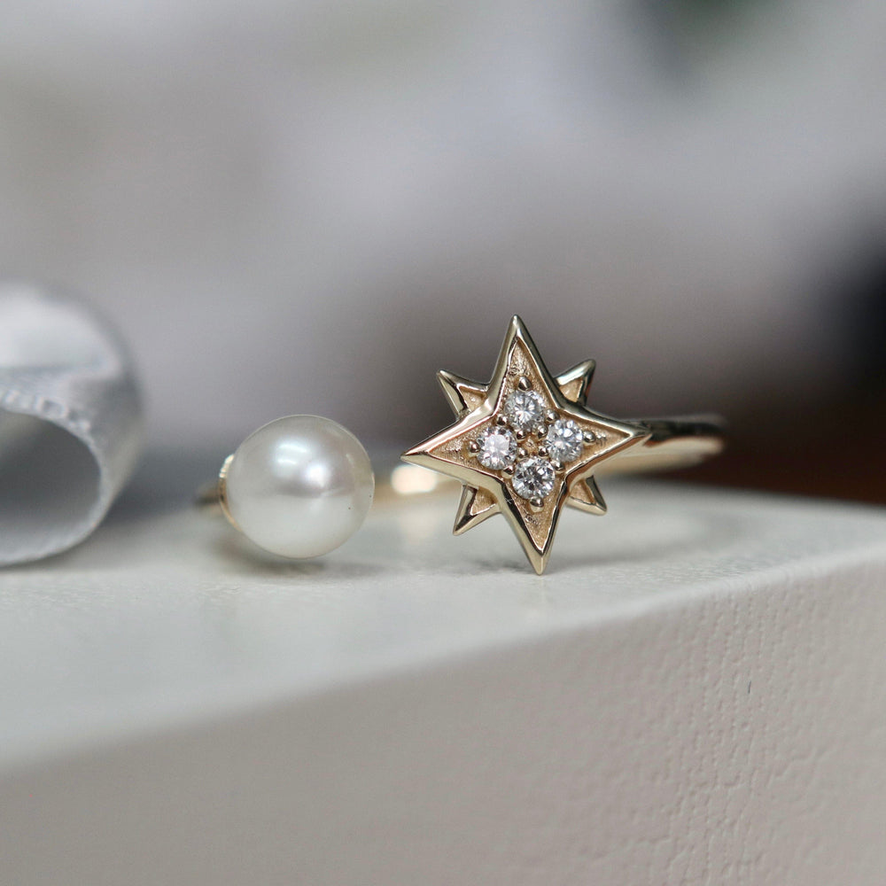 Mathieu Blanchard Bague Étoile du nord en or 10K, perle et moissanites