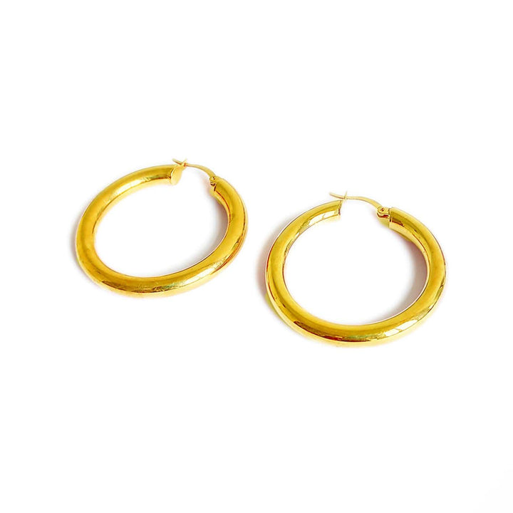 Mathieu Blanchard Chaîne Doré / 40 mm Boucles d'oreilles anneaux 20 ou 40mm minimalistes en argent sterling