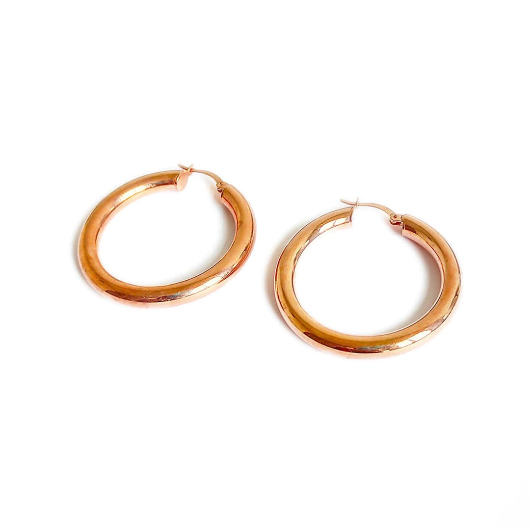 Mathieu Blanchard Chaîne Rosé / 40 mm Boucles d'oreilles anneaux 20 ou 40mm minimalistes en argent sterling