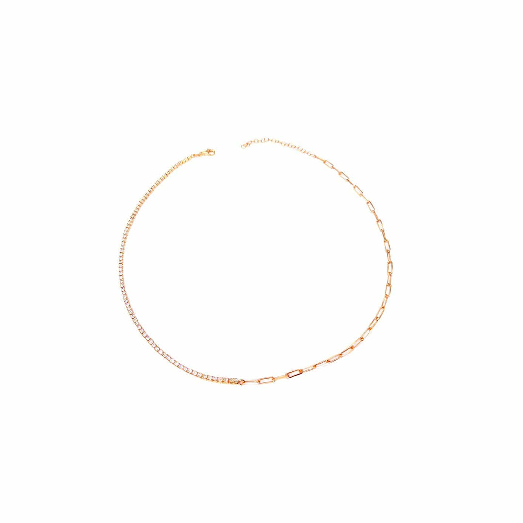 Mathieu Blanchard Rosé Collier Chaîne et Tennis CZ en argent sterling