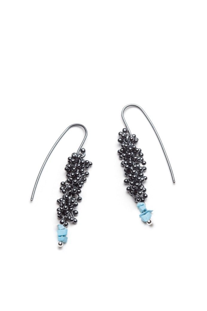 Michaud Michaud Boucles d'oreille Crochets d'oreille avec turquoises et argent oxydé