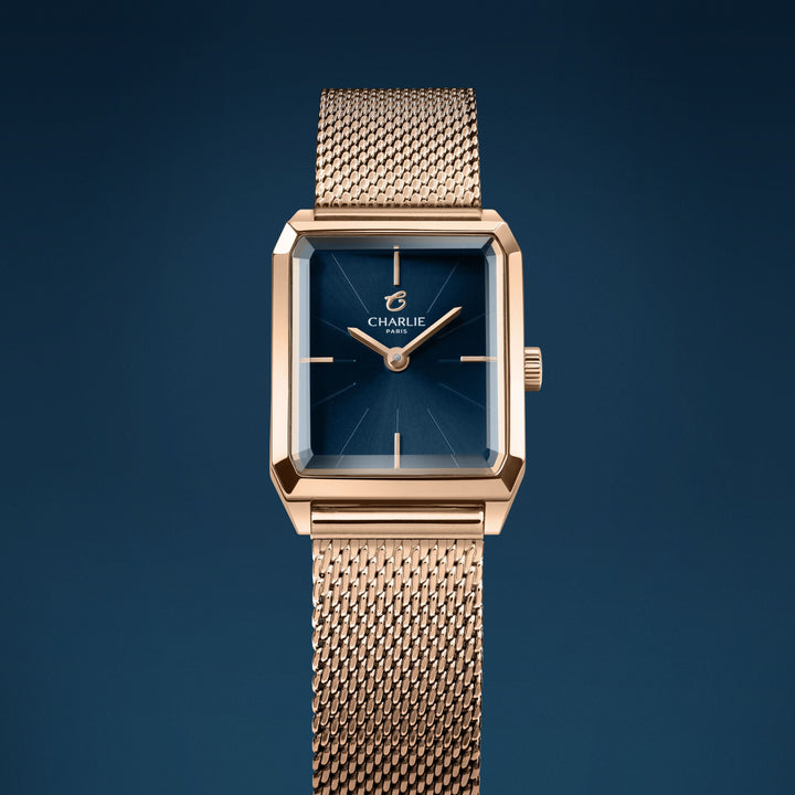 Montre Charlie Paris MONCEAU Or Rosé &amp; Bleu 36 mm