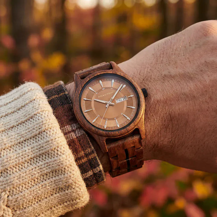 Roadtripmadewood Montre en bois Montre Roadtrip - Torréfaction en bois