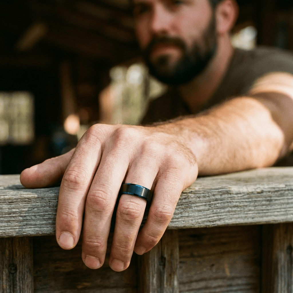 Bague Bleue Électrique en tungstène Roadtripmadewood Bagues Bague Bleu Électrique Noire &amp; Bleu en tungstène | Mathieu Blanchard® Mathieu Blanchard Joaillerie
