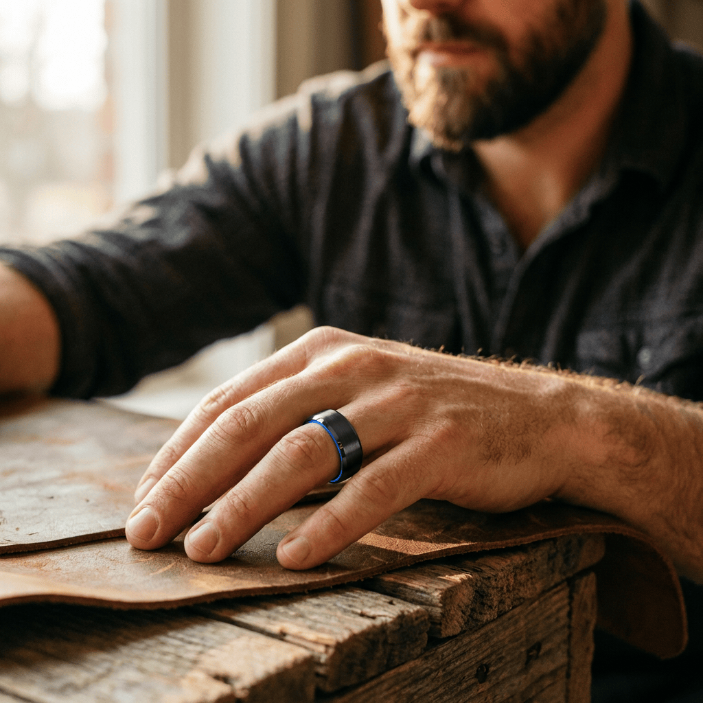 Bague Bleue Électrique en tungstène Roadtripmadewood Bagues Bague Bleu Électrique Noire &amp; Bleu en tungstène | Mathieu Blanchard® Mathieu Blanchard Joaillerie