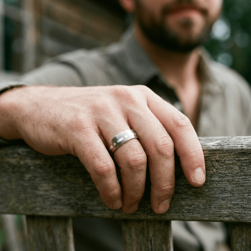 Christine Dwane Bague Code Morse en argent et titane
