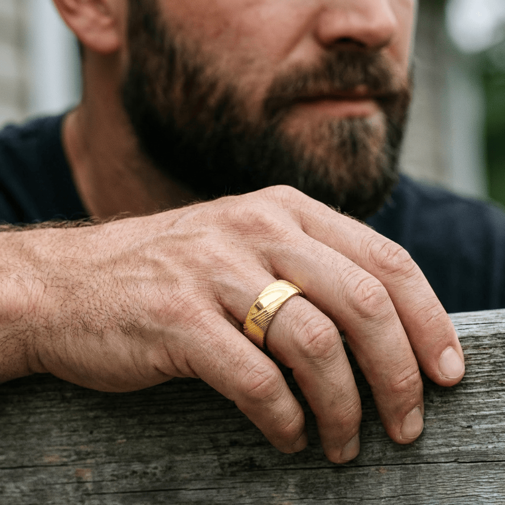 Bague Damas Doré en tungstène Roadtripmadewood Bagues Bague Effet Damas Doré en tungstène | Mathieu Blanchard® Mathieu Blanchard Joaillerie