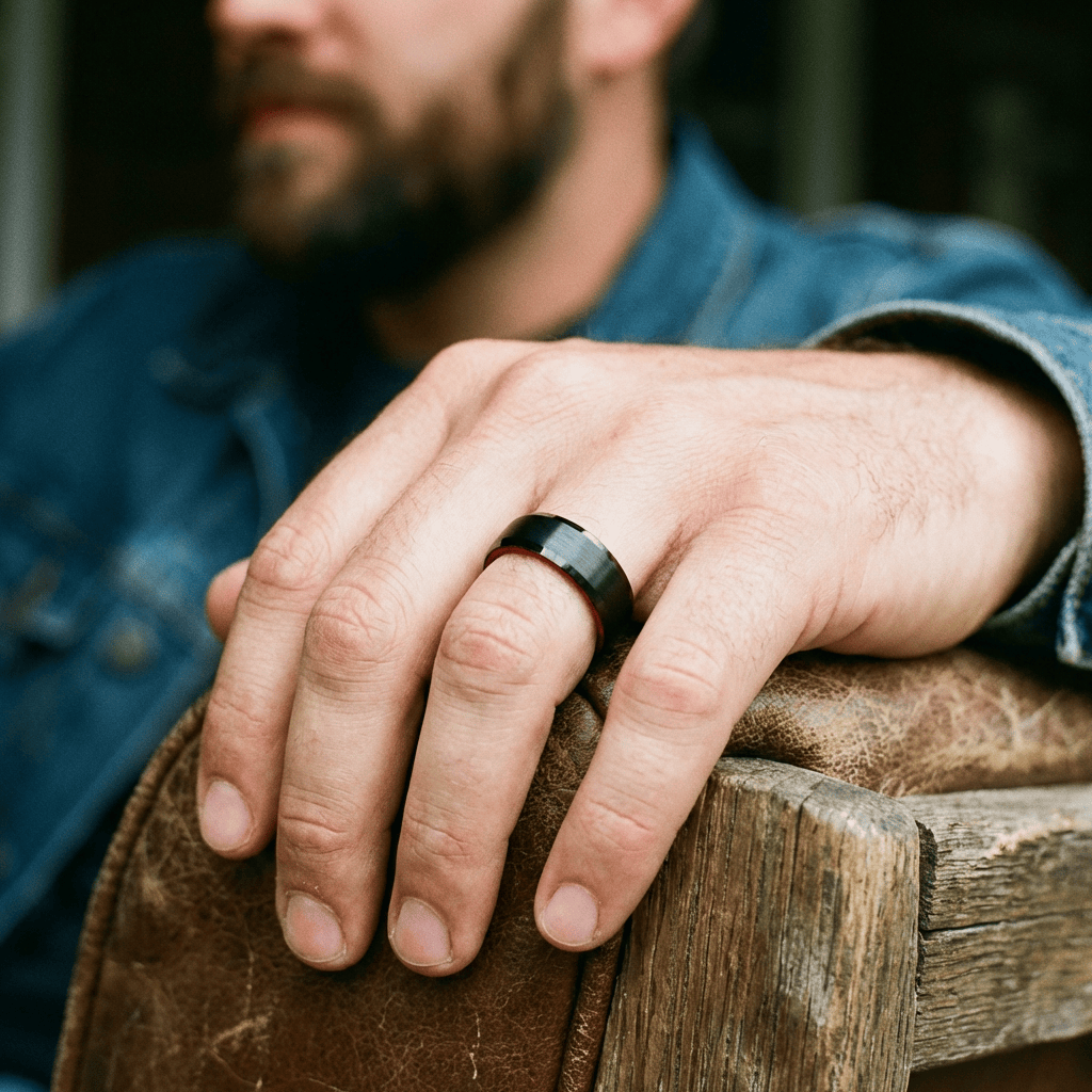 Roadtripmadewood Bagues Bague en tungstène et bois d'érable infusé rouge
