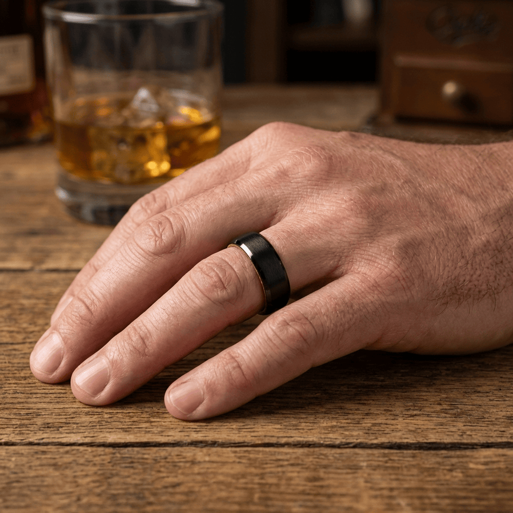 Roadtripmadewood Bagues Bague en tungstène et bois de whisky