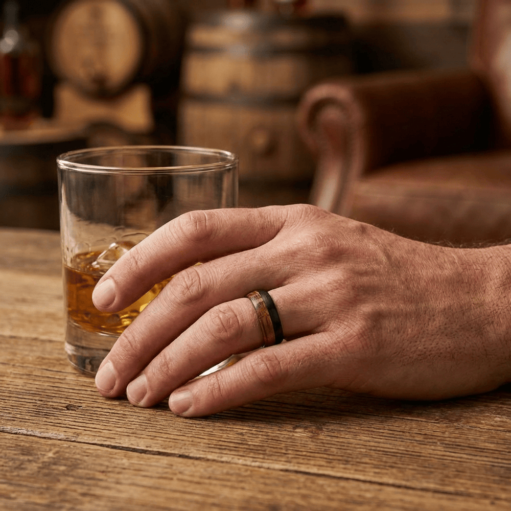Roadtripmadewood Bagues Bague en tungstène et bois de whisky