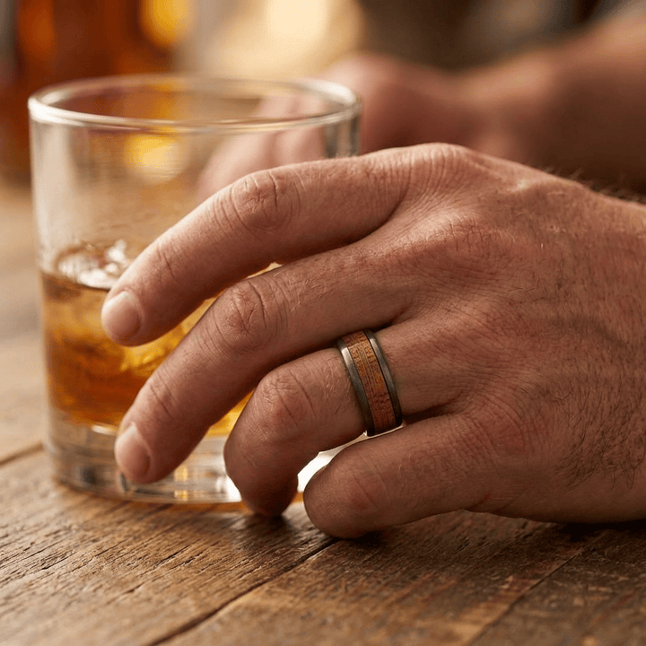 Roadtripmadewood Bagues Bague en tungstène et bois de whisky