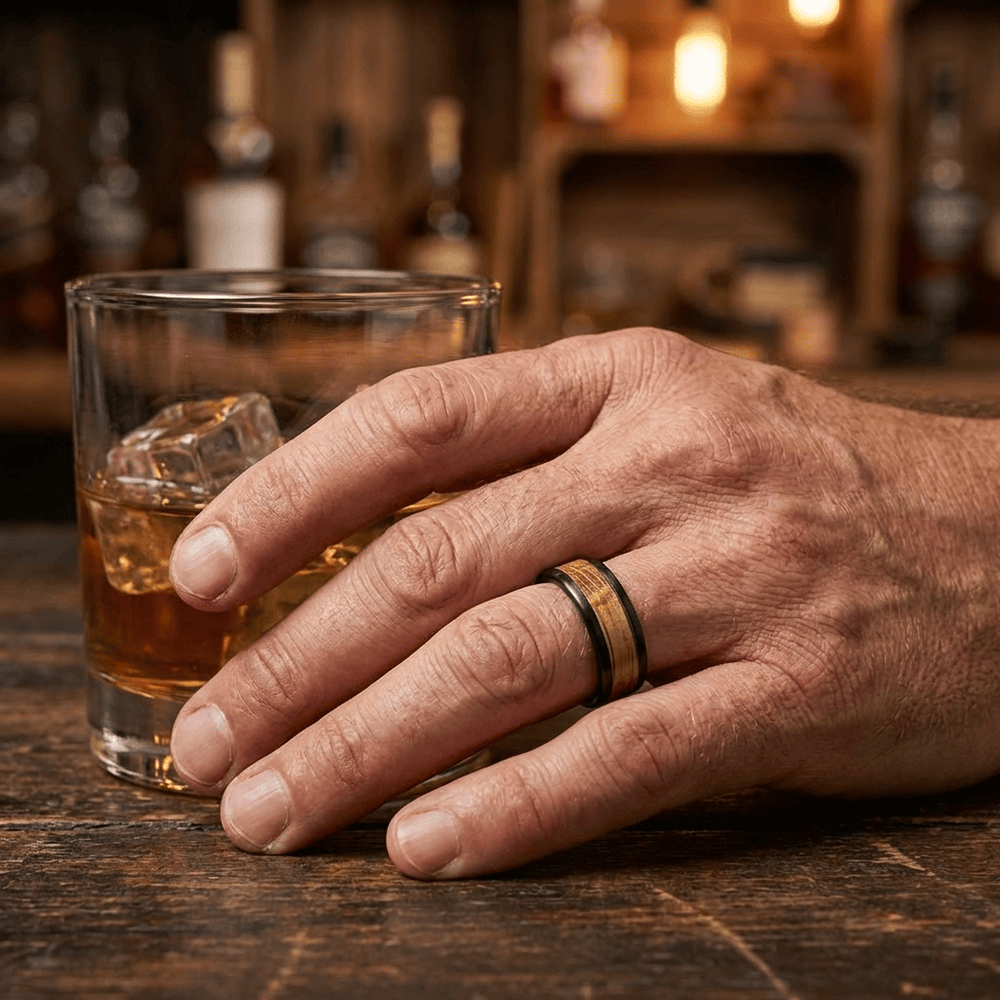 Roadtripmadewood Bagues Bague en tungstène et bois de whisky