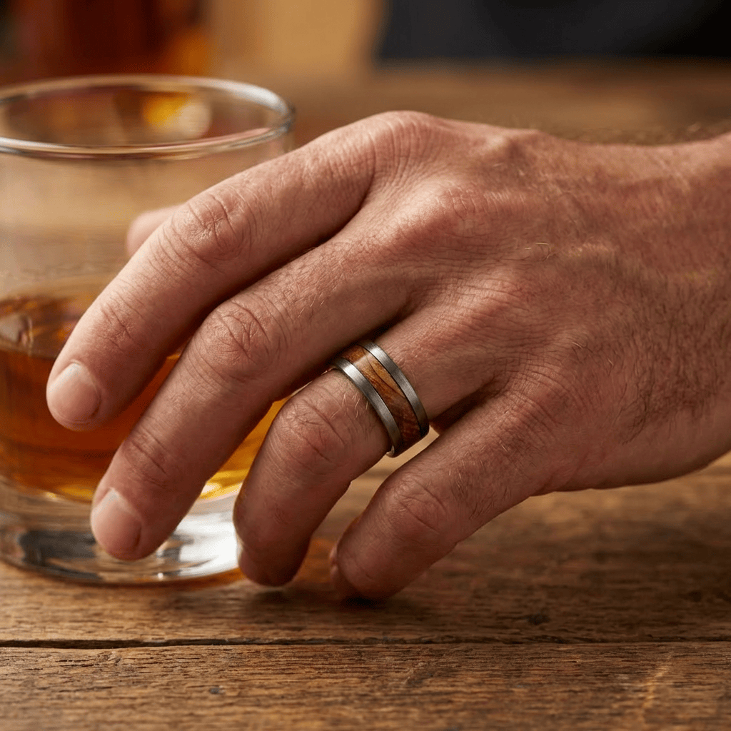 Roadtripmadewood Bagues Bague en tungstène et bois de whisky