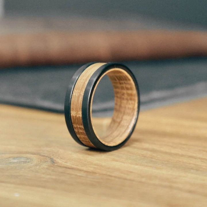 Roadtripmadewood Bagues Bague en tungstène et bois de whisky