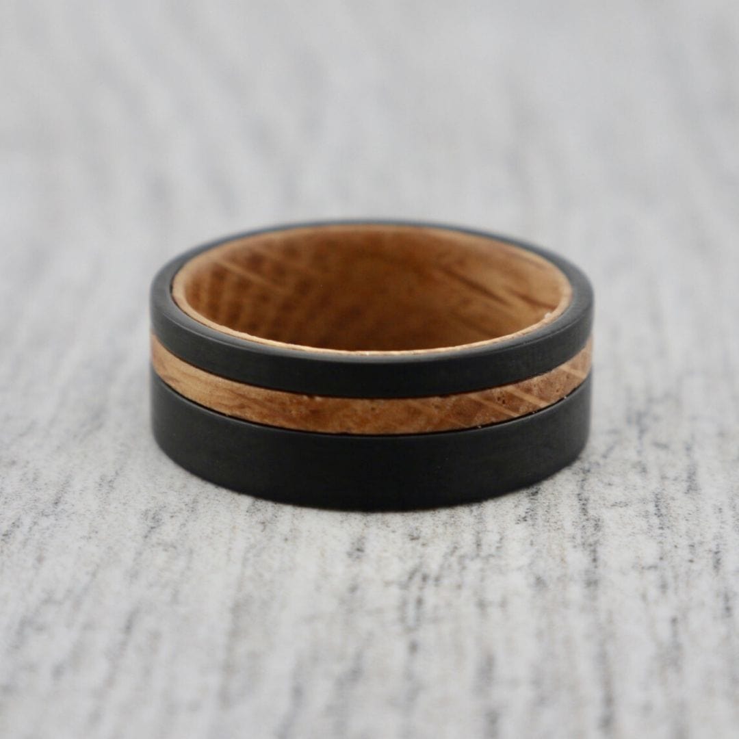 Roadtripmadewood Bagues Bague en tungstène et bois de whisky