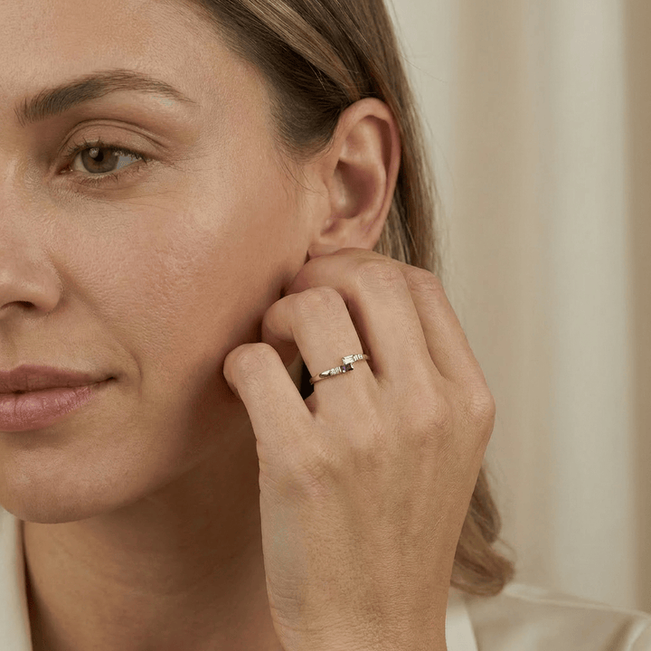 Bague et améthyste, topaze bleu &amp; blanc en or jaune 10K - Bagues Bague en or 10K et améthyste, topaze bleu &amp; blanc | Mathieu Blanchard Mathieu Blanchard Joaillerie