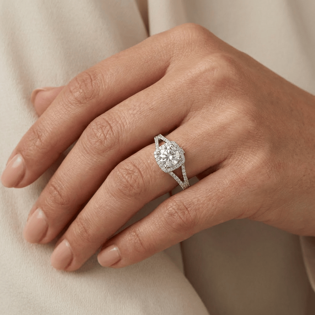 Mathieu Blanchard Bague Halo en or 10K ou argent sterling et moissanites