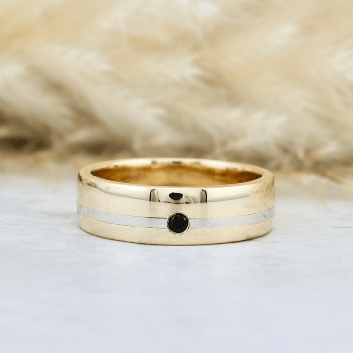 Bague Horizon et saphir Mathieu Blanchard Bagues Jonc de mariage 2 tons et saphir noir | Mathieu Blanchard Joaillerie Mathieu Blanchard Joaillerie