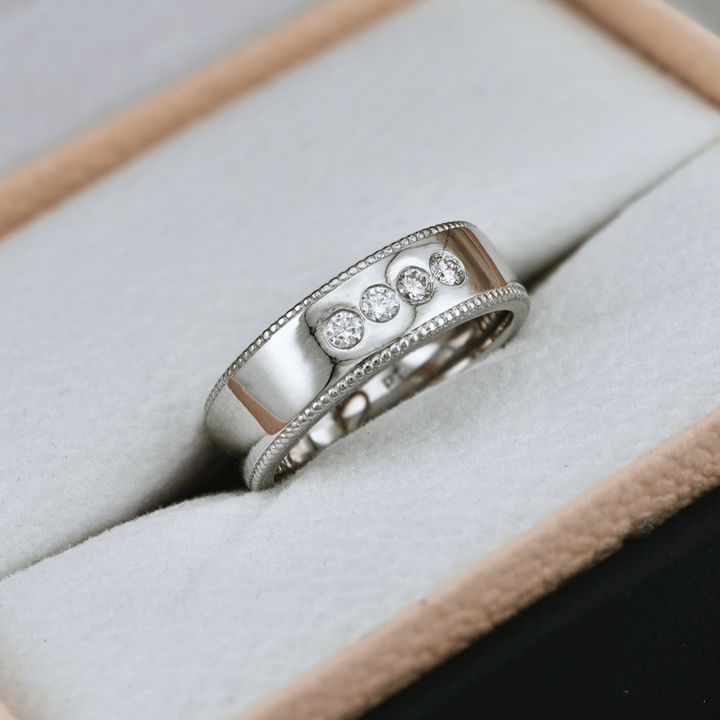 Bague Jonc Milgrain et Diamants Mathieu Blanchard Bagues Jonc de fiançailles en or 14K - 18K et 3 diamants| Mathieu Blanchard Mathieu Blanchard Joaillerie