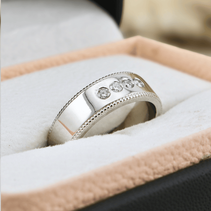 Bague Jonc Milgrain et Diamants Mathieu Blanchard Bagues Jonc de fiançailles en or 14K - 18K et 3 diamants| Mathieu Blanchard Mathieu Blanchard Joaillerie