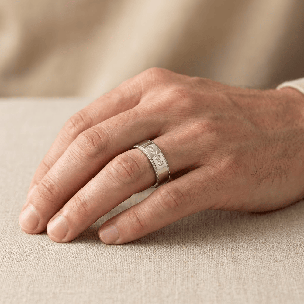 Bague Jonc Milgrain et Diamants Mathieu Blanchard Bagues Jonc de fiançailles en or 14K - 18K et 3 diamants| Mathieu Blanchard Mathieu Blanchard Joaillerie