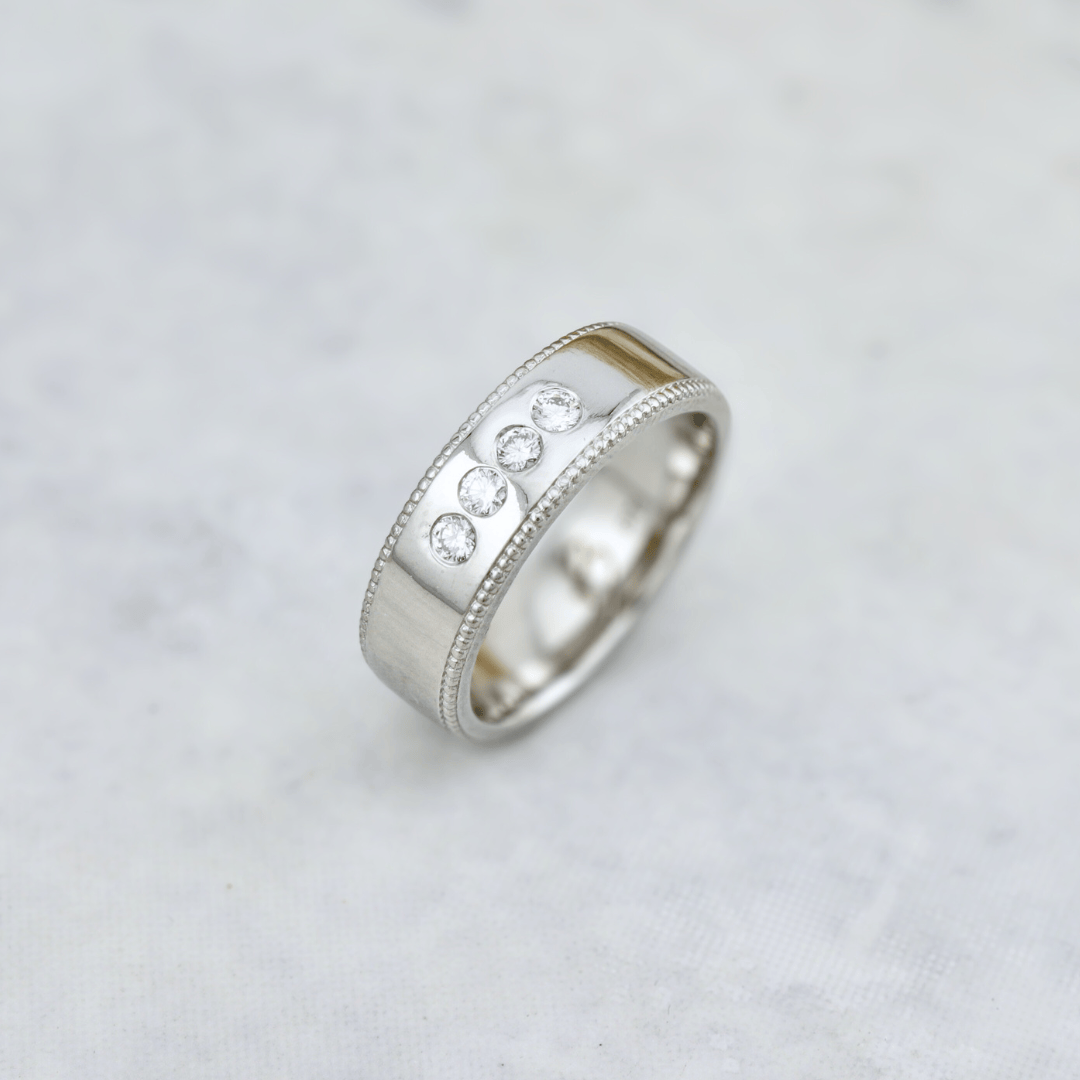 Bague Jonc Milgrain et Diamants Mathieu Blanchard Bagues Jonc de fiançailles en or 14K - 18K et 3 diamants| Mathieu Blanchard Mathieu Blanchard Joaillerie