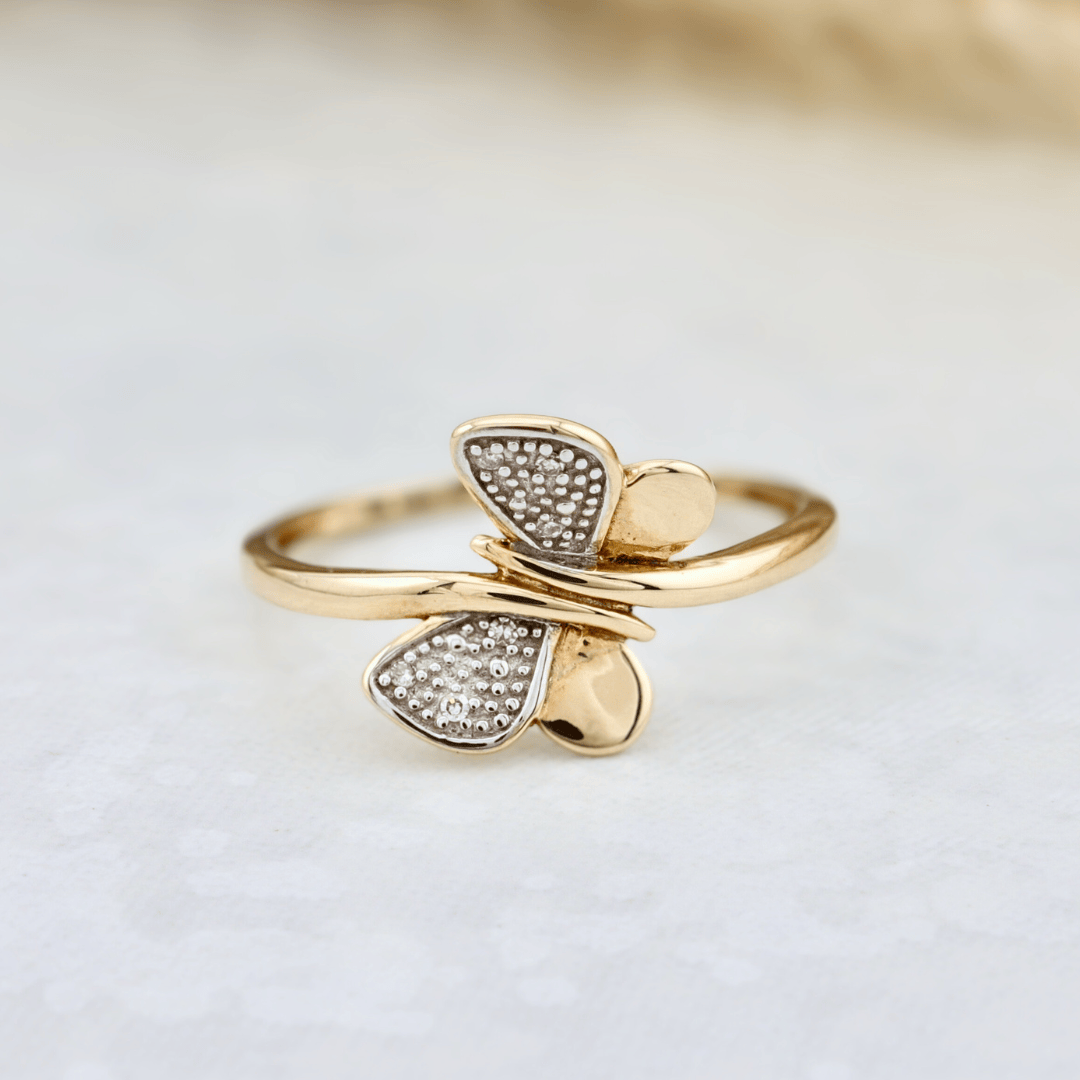 Bague Papillon et diamants en or jaune 10K - Bagues Bague Papillon en or 10K et diamants 2pts | Mathieu Blanchard Mathieu Blanchard Joaillerie