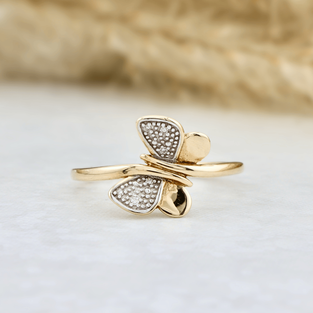 Bague Papillon et diamants en or jaune 10K - Bagues Bague Papillon en or 10K et diamants 2pts | Mathieu Blanchard Mathieu Blanchard Joaillerie