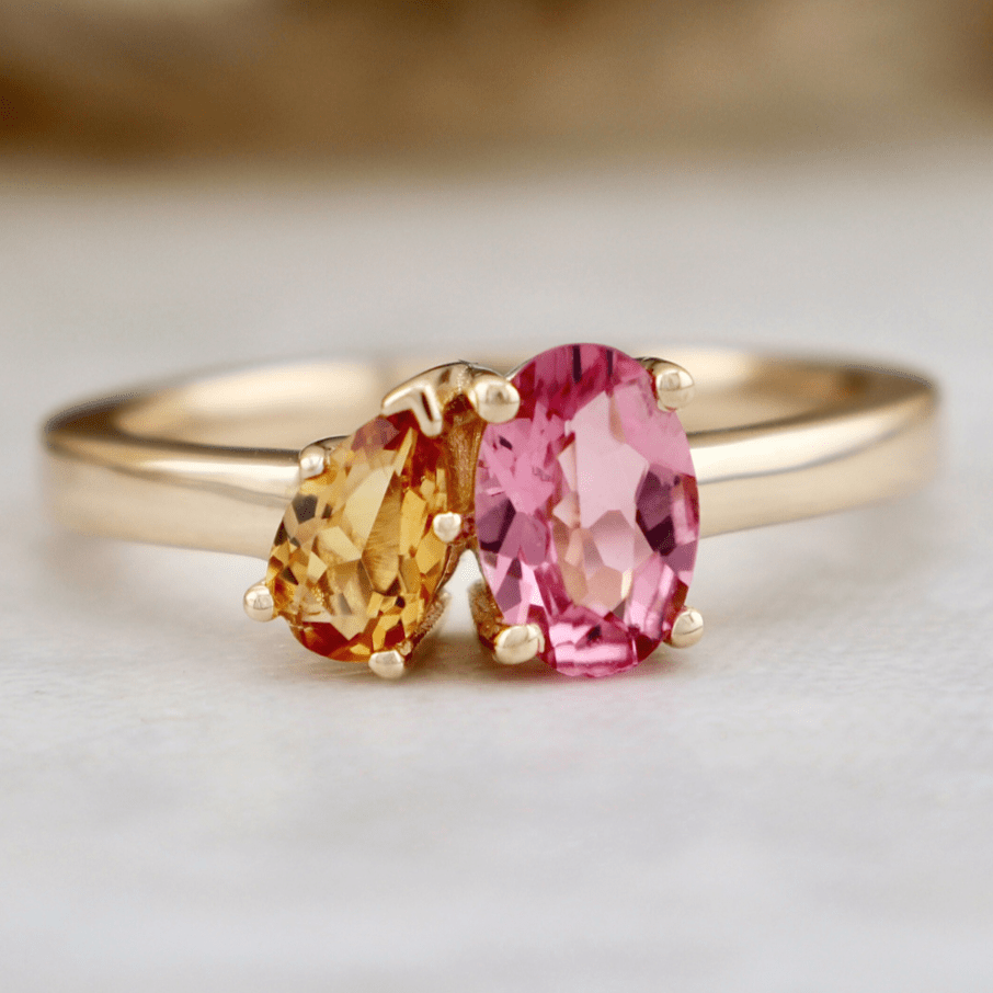 Bague Toi&amp;Moi, citrine et tourmaline Mathieu Blanchard Bagues Bague Toi&amp;Moi en or 14K - 18K, citrine et tourmaline   | Mathieu Blanchard Joaillerie Mathieu Blanchard Joaillerie