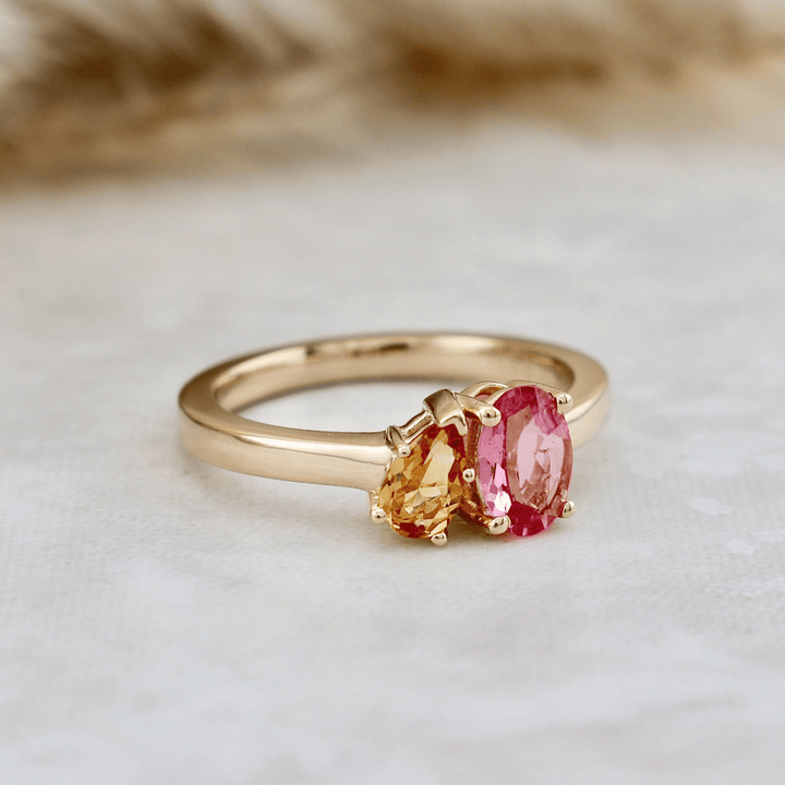 Bague Toi&amp;Moi, citrine et tourmaline Mathieu Blanchard Bagues Bague Toi&amp;Moi en or 14K - 18K, citrine et tourmaline   | Mathieu Blanchard Joaillerie Mathieu Blanchard Joaillerie