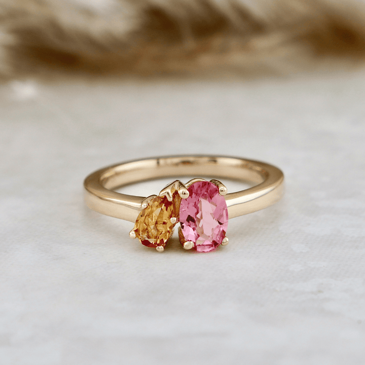 Bague Toi&amp;Moi, citrine et tourmaline Mathieu Blanchard Bagues Bague Toi&amp;Moi en or 14K - 18K, citrine et tourmaline   | Mathieu Blanchard Joaillerie Mathieu Blanchard Joaillerie