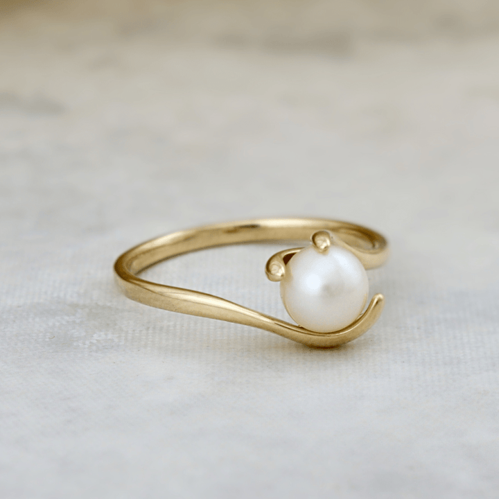 Bague Vague et perle en or jaune 10K - Bagues Bague perle d&