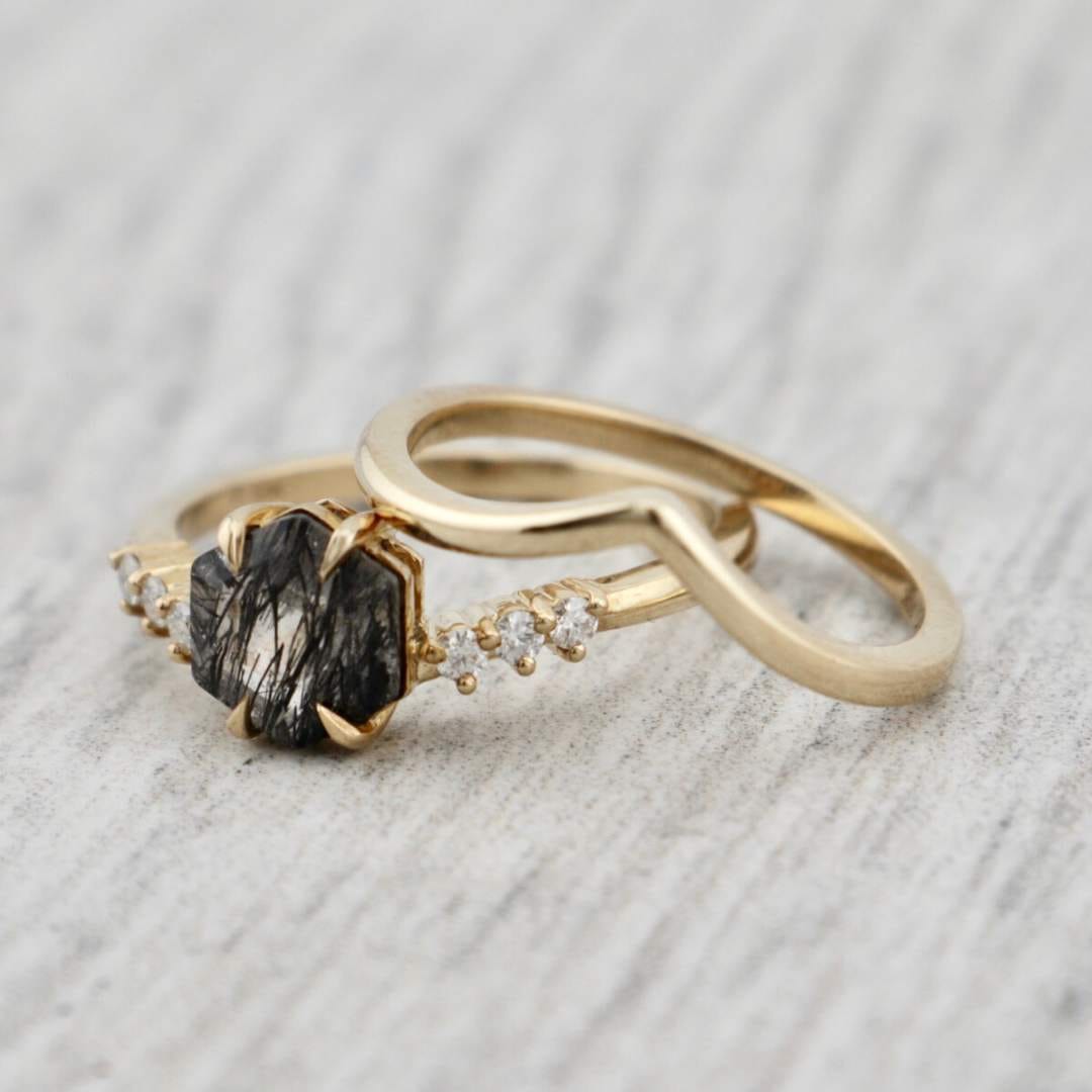 Mathieu Blanchard Bagues Bagues Ensemble d'alliances Rutile en or jaune 10K et moissanites
