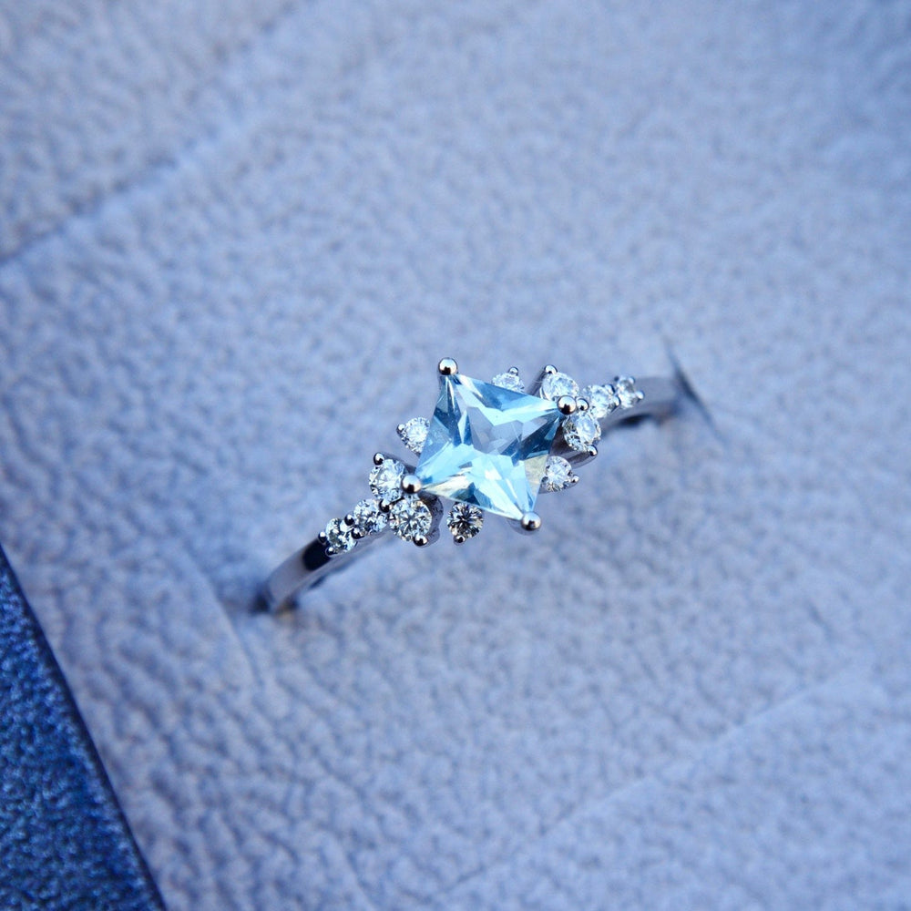 Mathieu Blanchard Bagues Bagues Princesse en or 14K, aigue-marine et diamants
