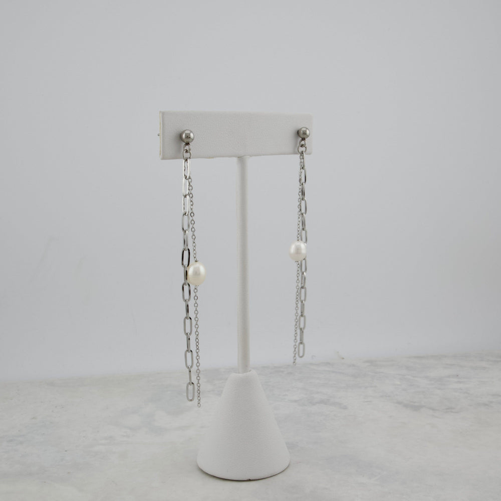 Boucles d'oreilles Éclisse en acier inoxydable Mathieu Blanchard collier Collier Double avec perle baroque en acier | Mathieu Blanchard Mathieu Blanchard Joaillerie