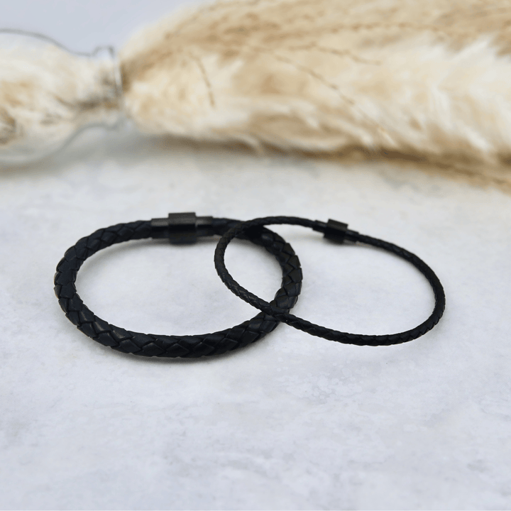 Bracelet Classique en cuir et en acier inoxydable Mathieu Blanchard Bracelets Bracelet Classique en cuir tressé 3mm noir | Mathieu Blanchard Mathieu Blanchard Joaillerie