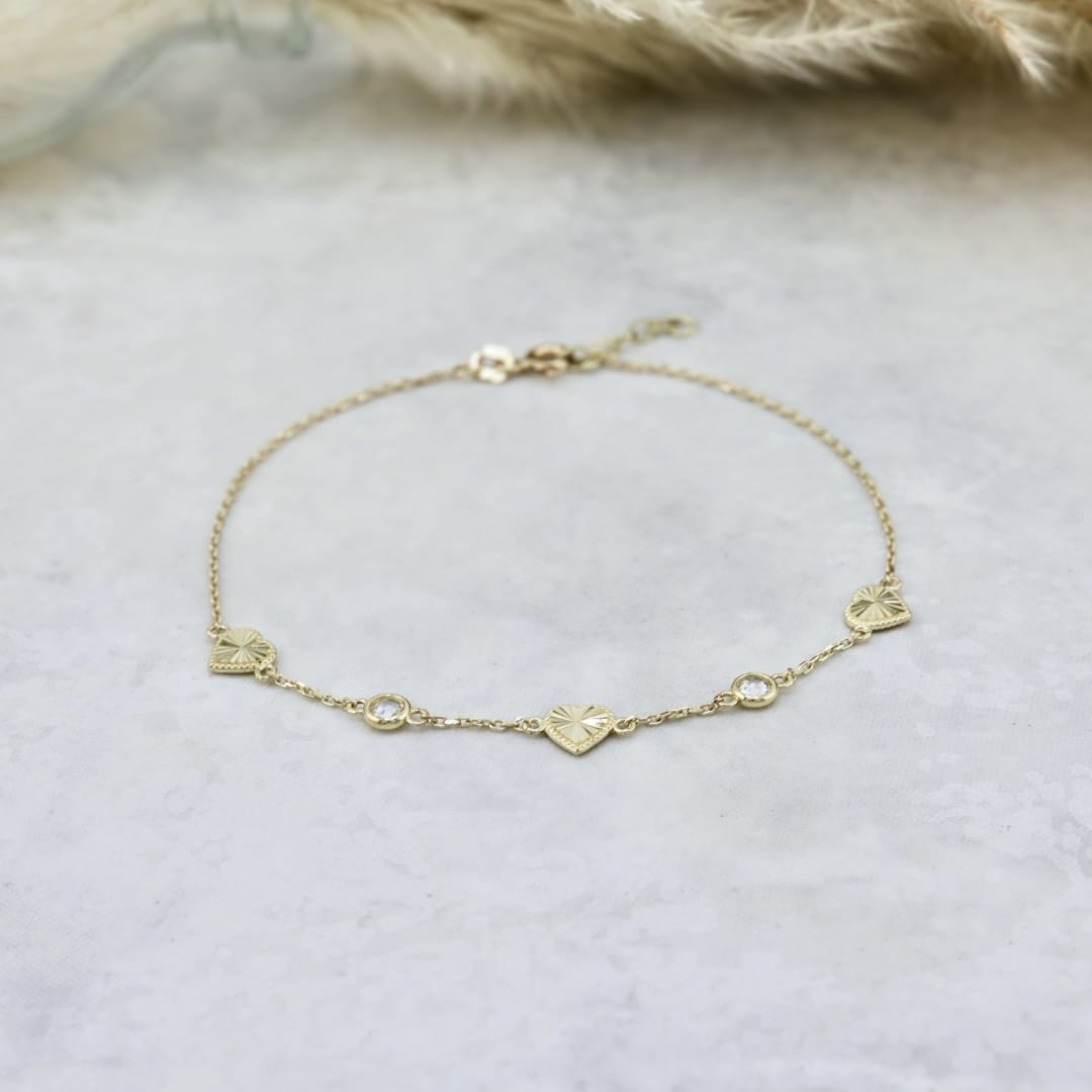 - 7 - 7.5 pouces Bracelet Coeur en or 10K
