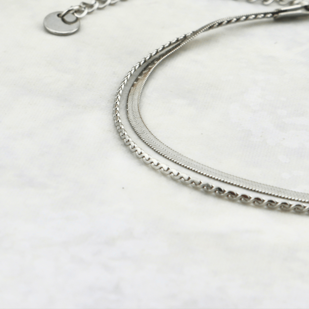 Bracelet de cheville double en acier inoxydable Mathieu Blanchard Bracelets de cheville Acier inoxydable PBRM14225S Bracelet de cheville double Boho en acier | Mathieu Blanchard Mathieu Blanchard Joaillerie