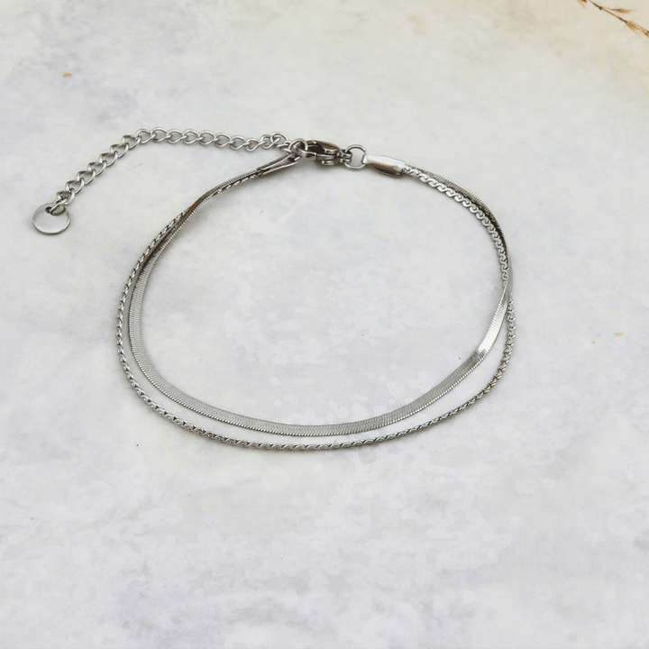 Bracelet de cheville double en acier inoxydable Mathieu Blanchard Bracelets de cheville Acier inoxydable PBRM14225S Bracelet de cheville double Boho en acier | Mathieu Blanchard Mathieu Blanchard Joaillerie