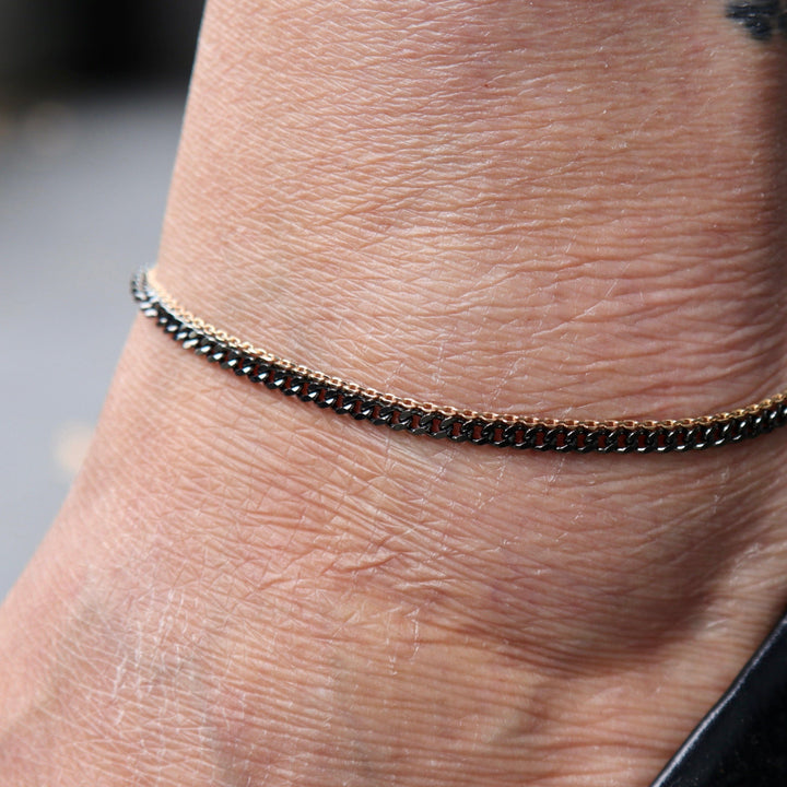 Mathieu Blanchard Bracelet de cheville Double gourmette en argent sterling et or 10K