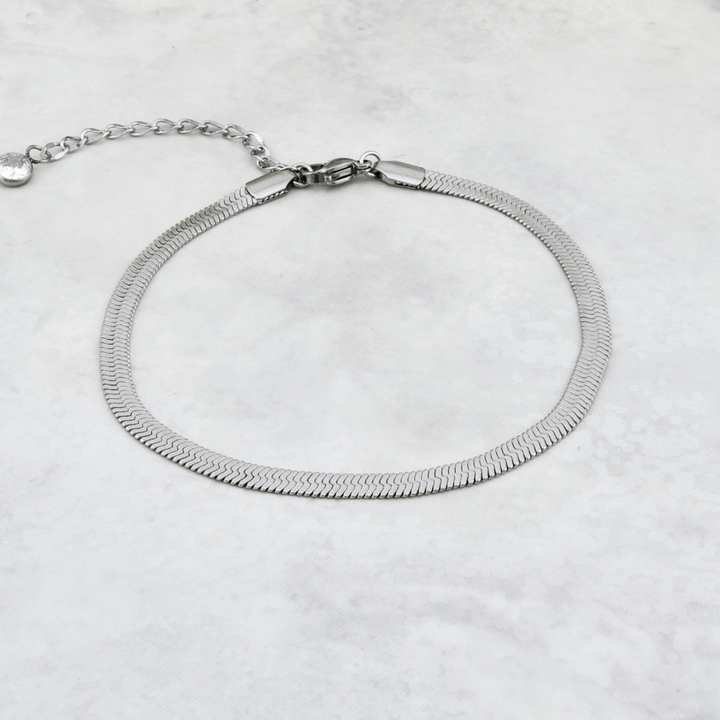 Bracelet de cheville maille Anglaise en acier inoxydable Mathieu Blanchard Bracelets de cheville Acier inoxydable Bracelet de cheville Herringbone en acier inox | Collection 2025 Mathieu Blanchard Joaillerie