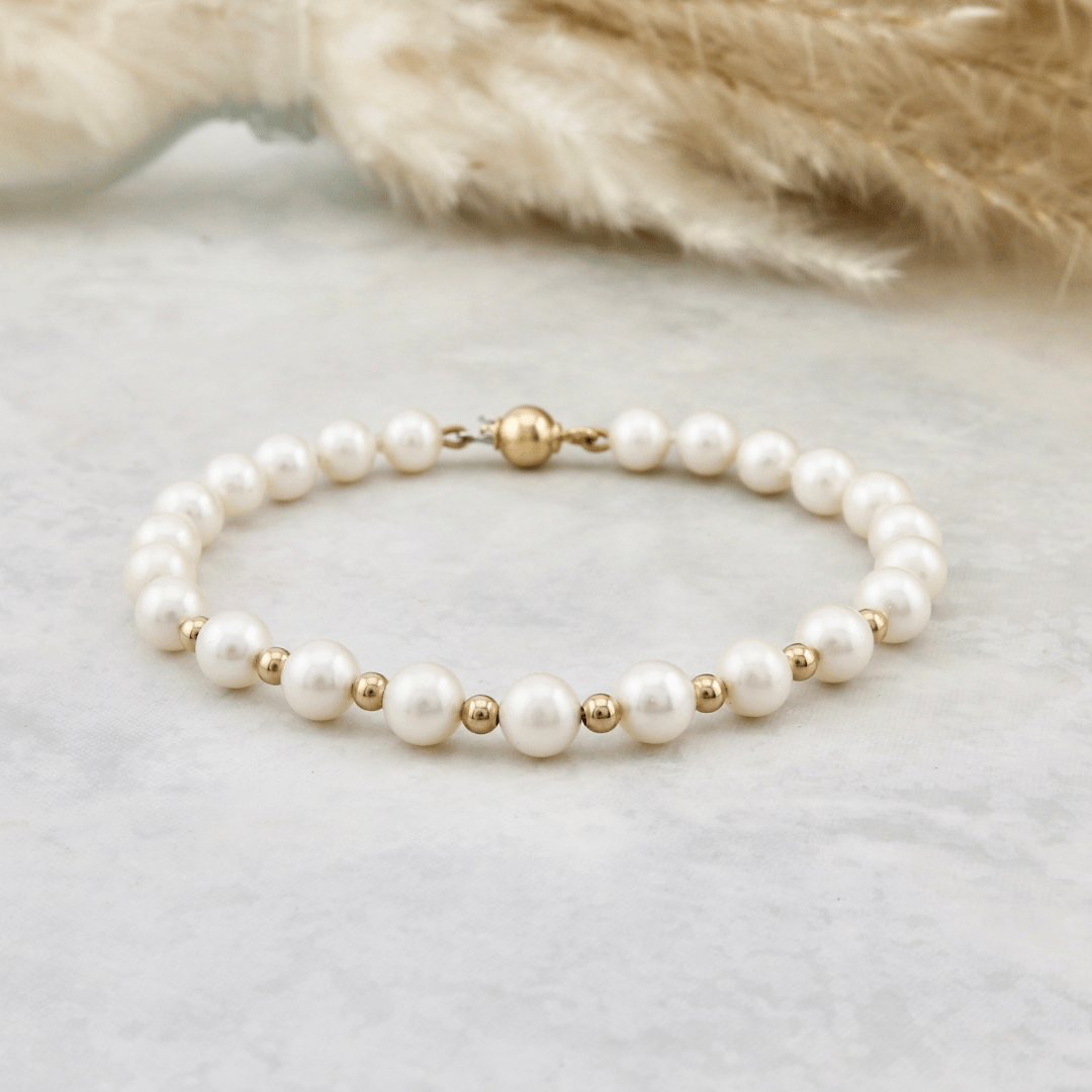 Mathieu Blanchard Joaillerie Bracelet de perles 6 mm et or 14K