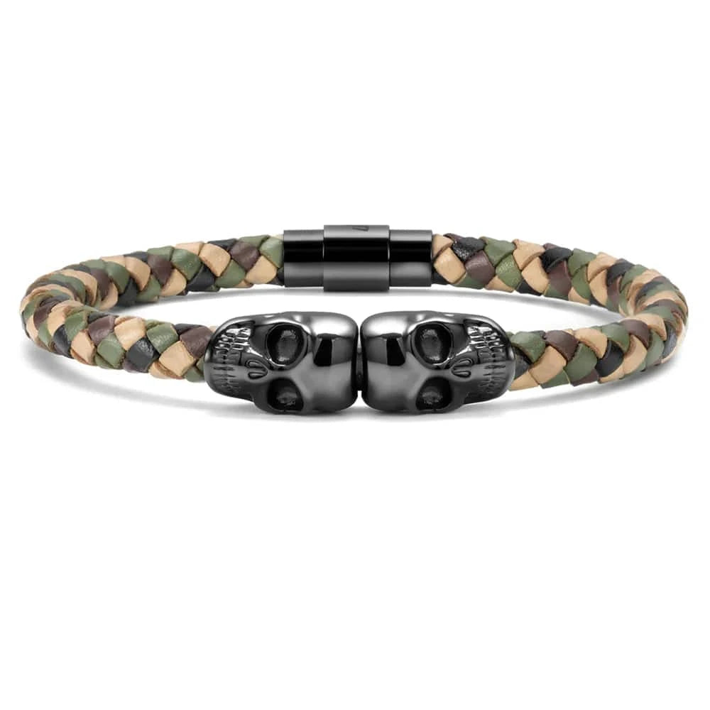SkeletonHD Bracelets Bracelet Double tête de mort en cuir