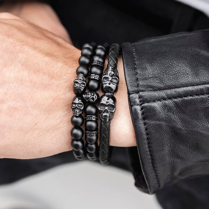 SkeletonHD Bracelets Bracelet Double tête de mort en cuir