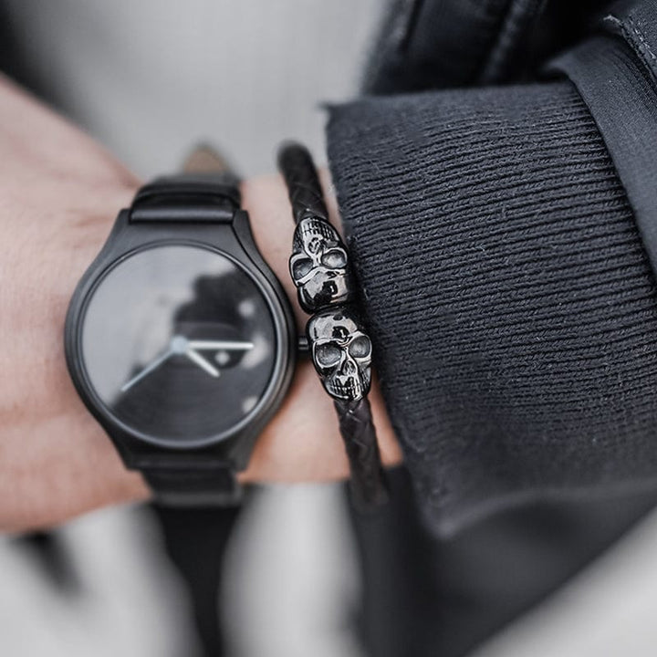 SkeletonHD Bracelets Bracelet Double tête de mort en cuir