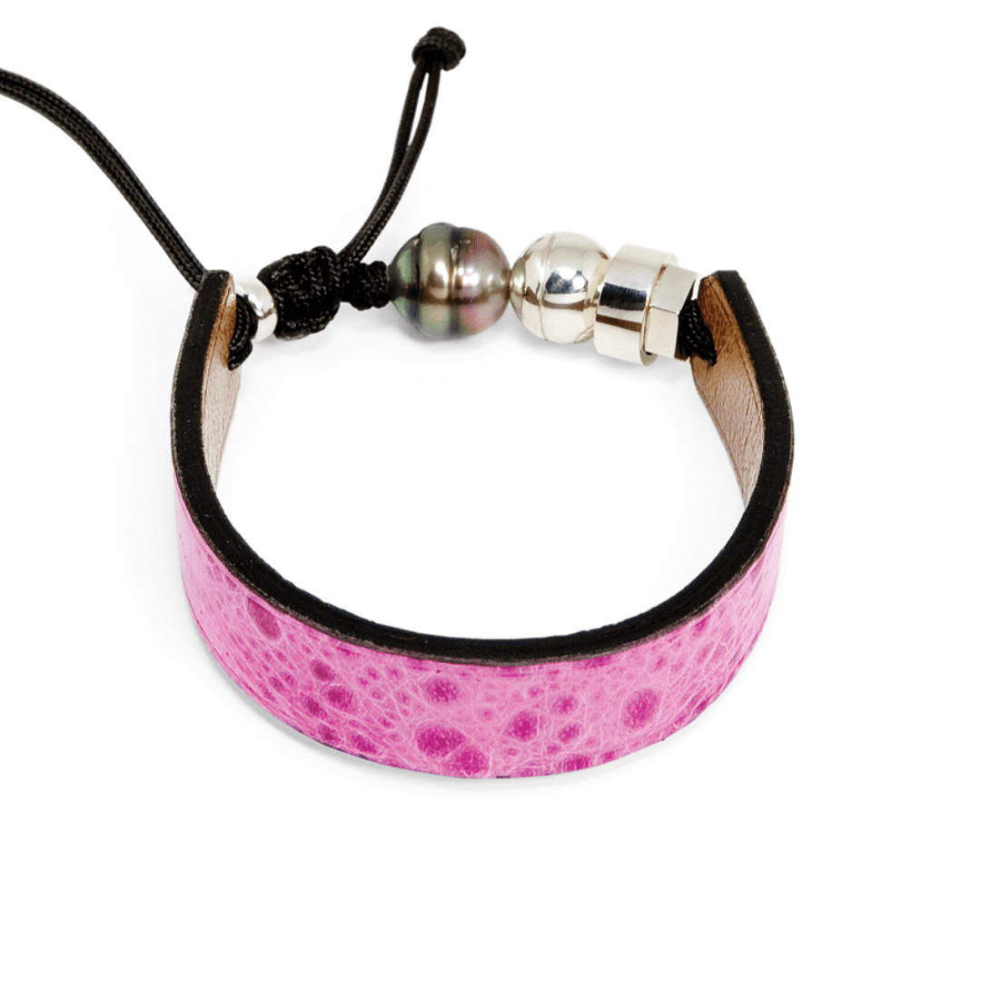 Bracelet en cuir de crapaud marin, perle de Tahiti et en argent sterling Romeo J. Bracelets Rose / Argent sterling Bracelet en cuir de crapaud marin, perle de Tahiti  et argent sterling Romeo J. Mathieu Blanchard Joaillerie
