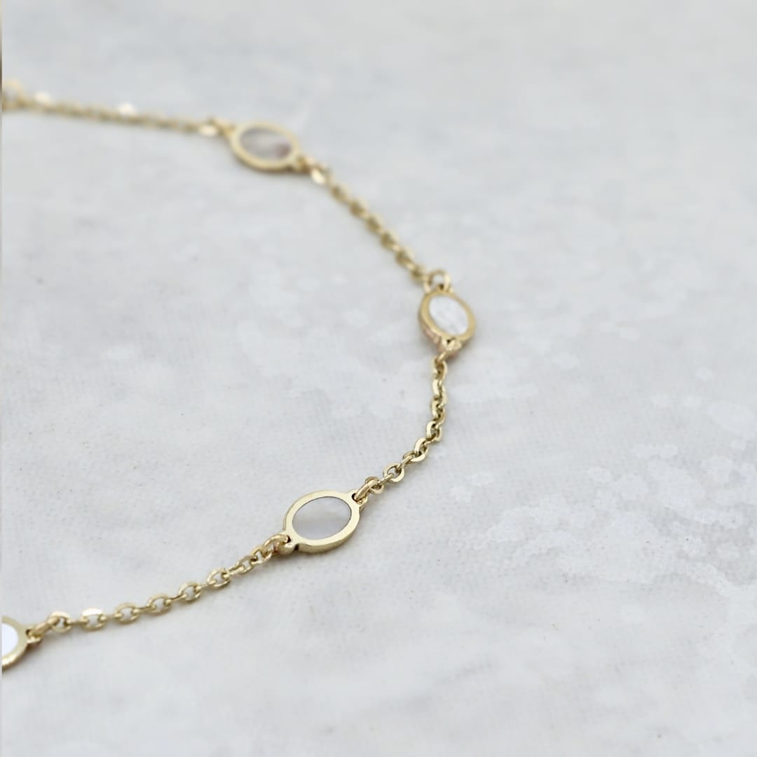 - 6.5 - 7 pouces Bracelet Oval nacré en or 10K
